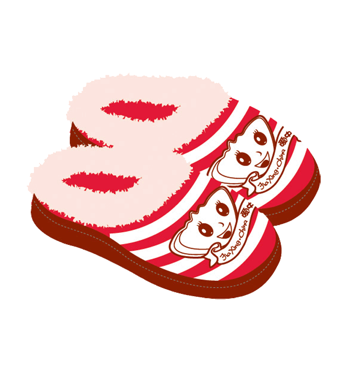 宝宝菱 baobaoling 红色条纹 针织拖鞋