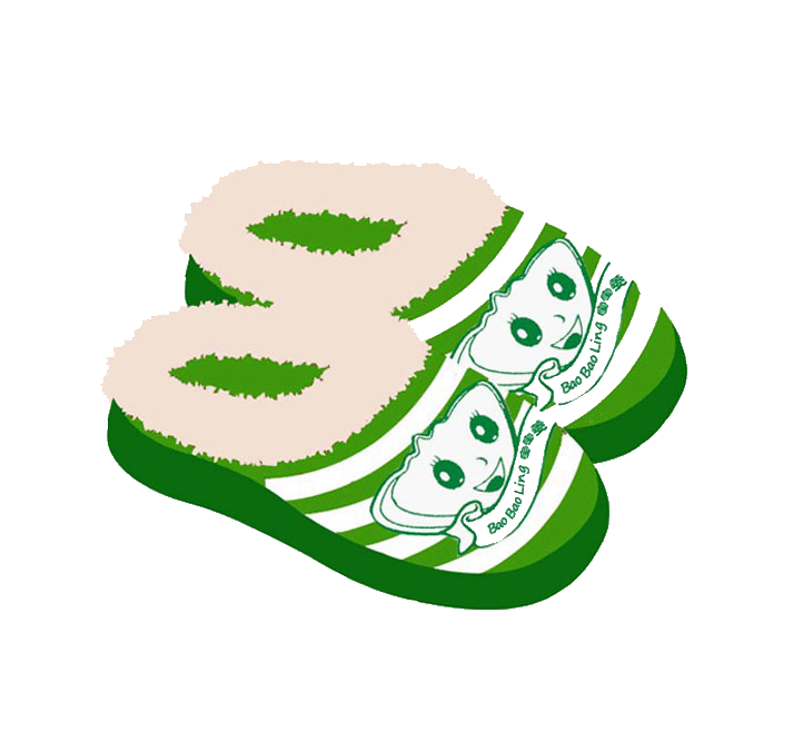 宝宝菱 baobaoling 绿色条纹 针织拖鞋